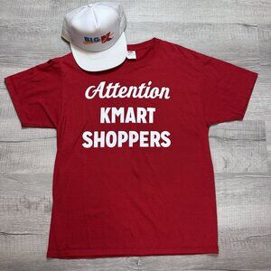 VINTAGE K-Mart White Trucker Snapback Hat & Adult Large Red T-Shirt  90s Y2K